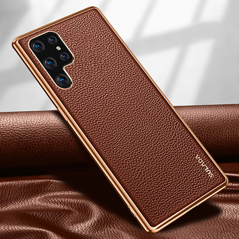 Funda Lujo Cuero Carcasa S09 para Samsung Galaxy S21 Ultra 5G Marron