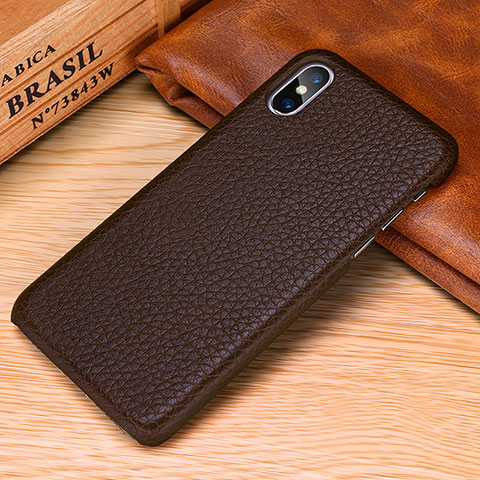 Funda Lujo Cuero Carcasa S10 para Apple iPhone Xs Marron