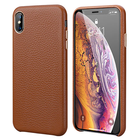 Funda Lujo Cuero Carcasa S14 para Apple iPhone X Naranja