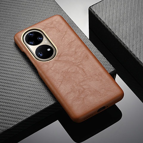 Funda Lujo Cuero Carcasa ST1 para Huawei P50e Marron