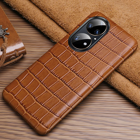 Funda Lujo Cuero Carcasa ST3 para Huawei P50 Pro Marron