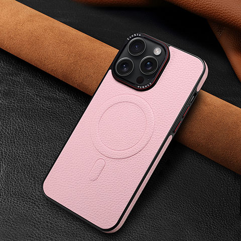 Funda Lujo Cuero Carcasa WZ1 para Apple iPhone 15 Pro Max Oro Rosa