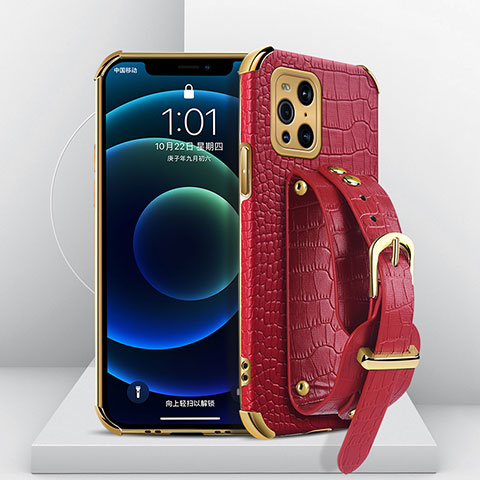 Funda Lujo Cuero Carcasa XD1 para Oppo Find X3 Pro 5G Rojo