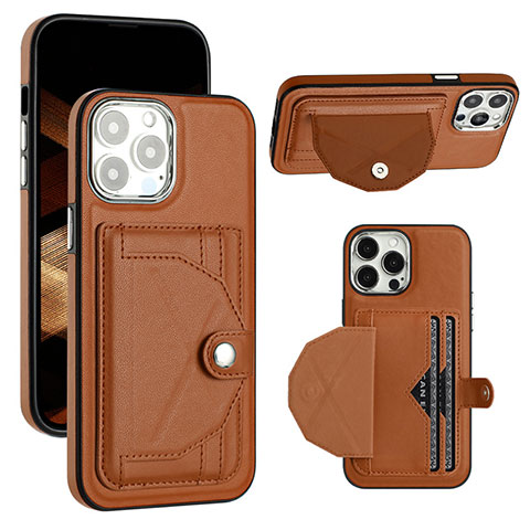 Funda Lujo Cuero Carcasa Y01B para Apple iPhone 14 Pro Max Marron