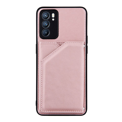 Funda Lujo Cuero Carcasa Y01B para Oppo Reno6 5G Oro Rosa