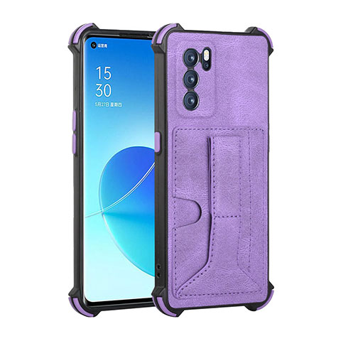 Funda Lujo Cuero Carcasa Y01B para Oppo Reno6 Pro 5G India Morado