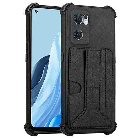 Funda Lujo Cuero Carcasa Y01B para Oppo Reno7 5G Negro