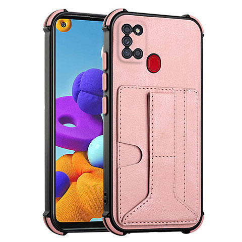 Funda Lujo Cuero Carcasa Y01B para Samsung Galaxy A21s Oro Rosa