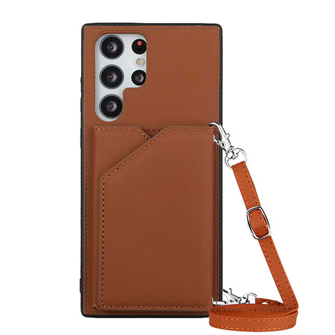 Funda Lujo Cuero Carcasa Y01B para Samsung Galaxy S21 Ultra 5G Marron