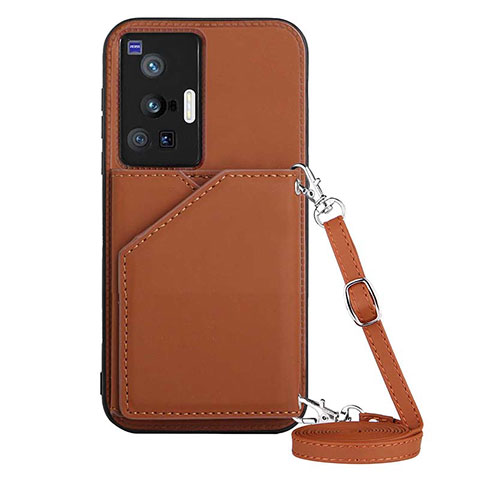 Funda Lujo Cuero Carcasa Y01B para Vivo X70 Pro 5G Marron