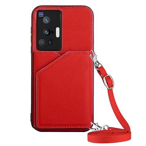 Funda Lujo Cuero Carcasa Y01B para Vivo X70 Pro 5G Rojo