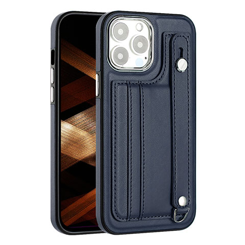 Funda Lujo Cuero Carcasa Y02B para Apple iPhone 13 Pro Max Azul