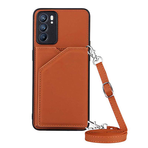 Funda Lujo Cuero Carcasa Y02B para Oppo Reno6 5G Marron