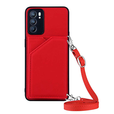 Funda Lujo Cuero Carcasa Y02B para Oppo Reno6 5G Rojo