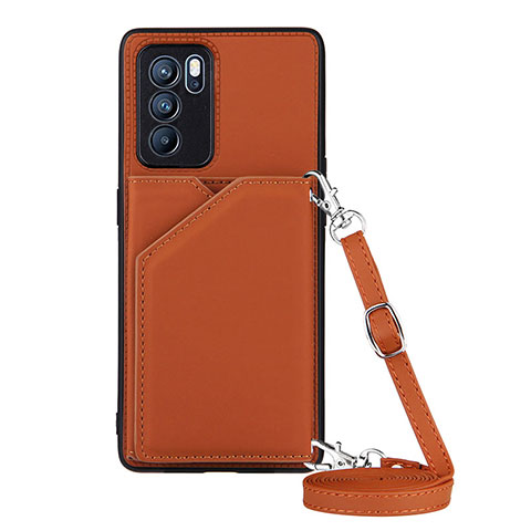 Funda Lujo Cuero Carcasa Y02B para Oppo Reno6 Pro 5G India Marron