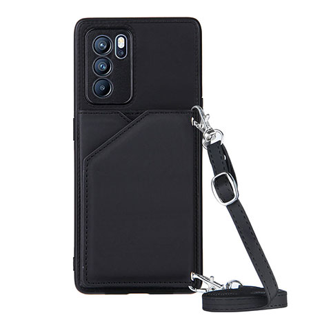 Funda Lujo Cuero Carcasa Y02B para Oppo Reno6 Pro 5G India Negro