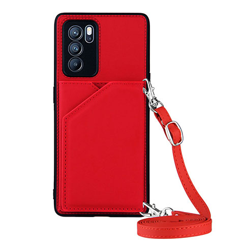 Funda Lujo Cuero Carcasa Y02B para Oppo Reno6 Pro 5G India Rojo