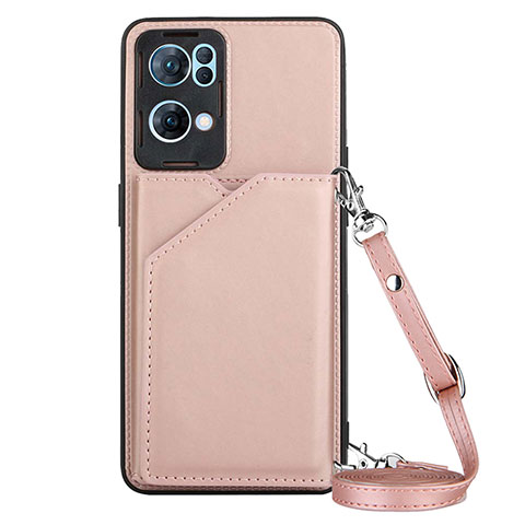 Funda Lujo Cuero Carcasa Y02B para Oppo Reno7 Pro 5G Oro Rosa