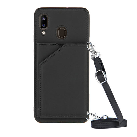 Funda Lujo Cuero Carcasa Y02B para Samsung Galaxy A20 Negro