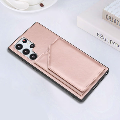 Funda Lujo Cuero Carcasa Y02B para Samsung Galaxy S24 Ultra 5G Oro Rosa