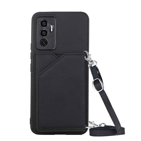 Funda Lujo Cuero Carcasa Y02B para Vivo V23e Negro