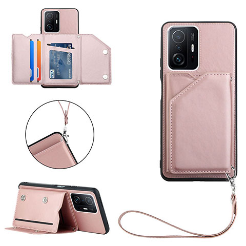 Funda Lujo Cuero Carcasa Y02B para Xiaomi Mi 11T 5G Oro Rosa