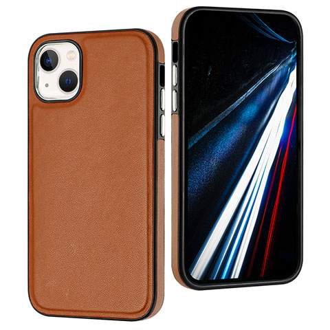 Funda Lujo Cuero Carcasa Y03B para Apple iPhone 14 Plus Marron