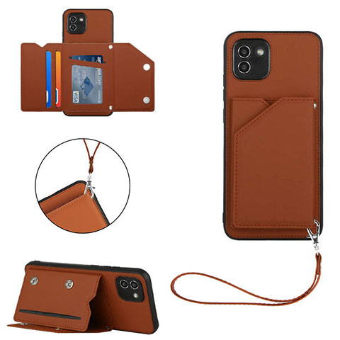 Funda Lujo Cuero Carcasa Y03B para Samsung Galaxy A03 Marron