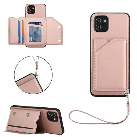 Funda Lujo Cuero Carcasa Y03B para Samsung Galaxy A03 Oro Rosa