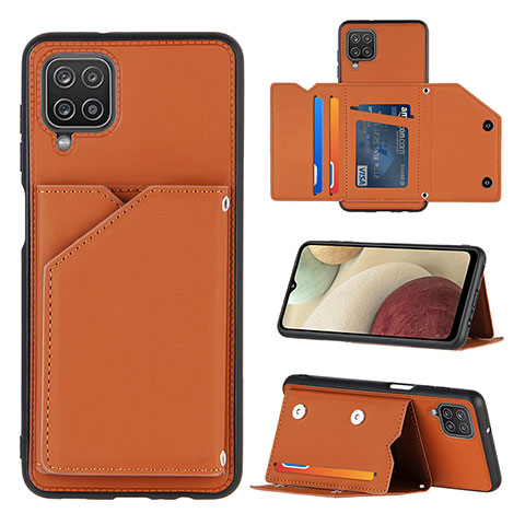 Funda Lujo Cuero Carcasa Y03B para Samsung Galaxy M12 Marron