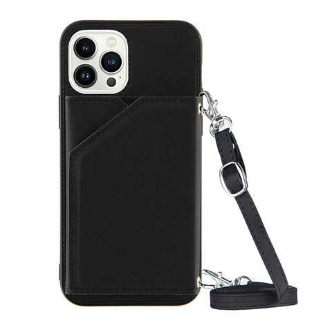 Funda Lujo Cuero Carcasa Y04B para Apple iPhone 13 Pro Max Negro