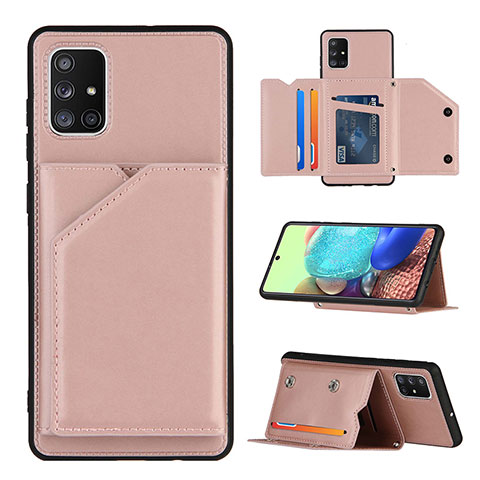 Funda Lujo Cuero Carcasa Y04B para Samsung Galaxy A71 4G A715 Oro Rosa