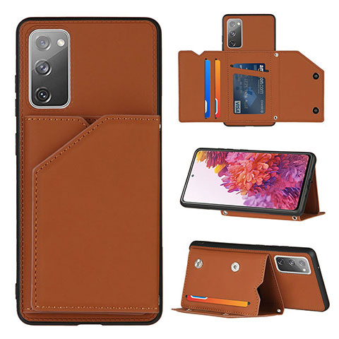 Funda Lujo Cuero Carcasa Y04B para Samsung Galaxy S20 FE 5G Marron