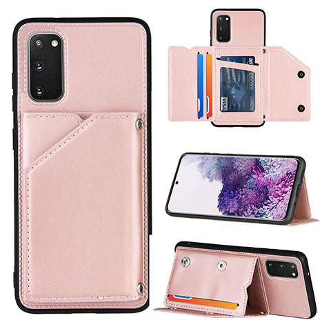 Funda Lujo Cuero Carcasa Y04B para Samsung Galaxy S20 Oro Rosa