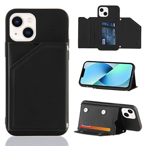 Funda Lujo Cuero Carcasa Y05B para Apple iPhone 13 Negro