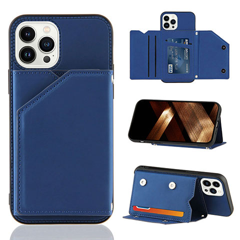 Funda Lujo Cuero Carcasa Y05B para Apple iPhone 14 Pro Max Azul