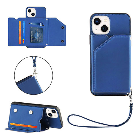 Funda Lujo Cuero Carcasa Y06B para Apple iPhone 13 Azul