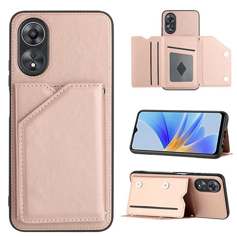 Funda Lujo Cuero Carcasa YB1 para Oppo A17 Oro Rosa