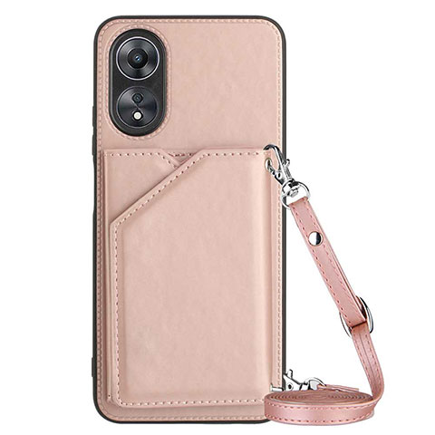 Funda Lujo Cuero Carcasa YB3 para Oppo A17 Oro Rosa