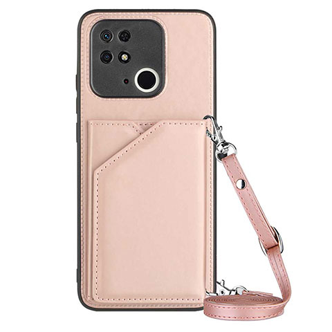 Funda Lujo Cuero Carcasa YB3 para Xiaomi Redmi 10 India Oro Rosa