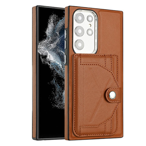 Funda Lujo Cuero Carcasa YB5 para Samsung Galaxy S22 Ultra 5G Marron