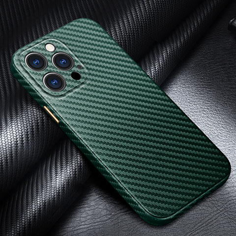 Funda Lujo Fibra de Carbon Carcasa Twill para Apple iPhone 13 Pro Verde