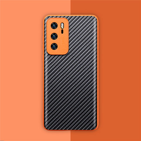 Funda Lujo Fibra de Carbon Carcasa Twill para Huawei P40 Naranja