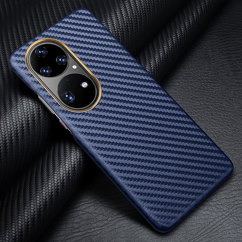 Funda Lujo Fibra de Carbon Carcasa Twill para Huawei P50 Azul