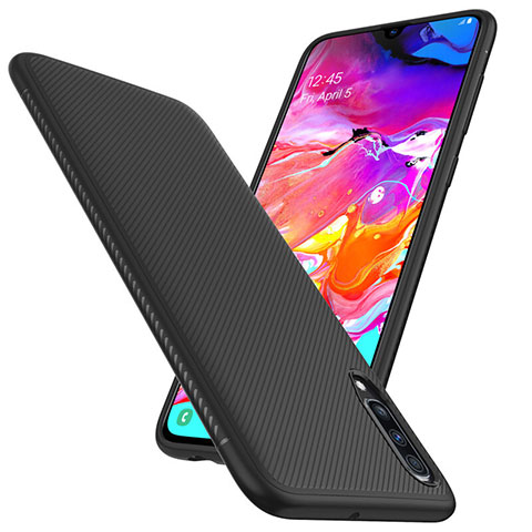 Funda Lujo Fibra de Carbon Carcasa Twill T02 para Samsung Galaxy A70 Negro