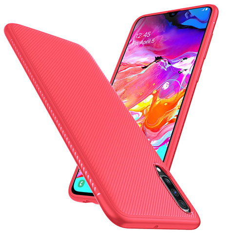 Funda Lujo Fibra de Carbon Carcasa Twill T02 para Samsung Galaxy A70 Rojo