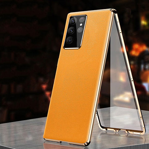 Funda Lujo Marco de Aluminio Carcasa 360 Grados D01 para Samsung Galaxy S25 Ultra 5G Naranja