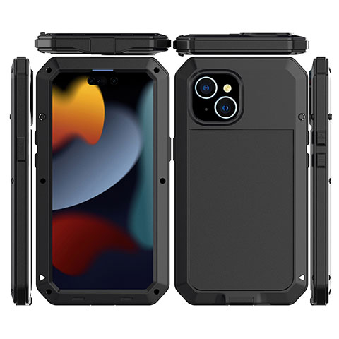 Funda Lujo Marco de Aluminio Carcasa 360 Grados HJ1 para Apple iPhone 14 Plus Negro