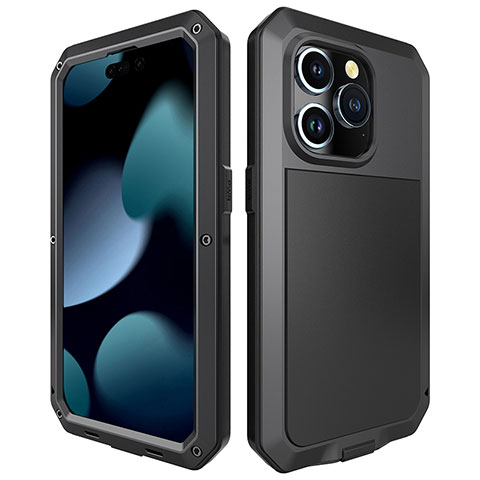 Funda Lujo Marco de Aluminio Carcasa 360 Grados HJ1 para Apple iPhone 14 Pro Negro