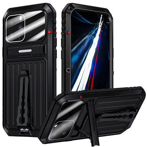 Funda Lujo Marco de Aluminio Carcasa 360 Grados LK1 para Apple iPhone 13 Pro Max Negro